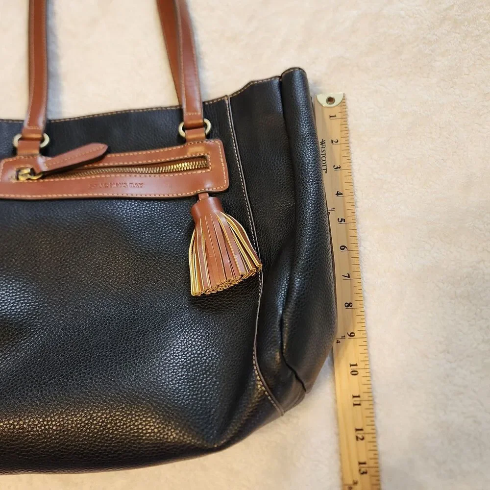 St John's Bay Black & Brown Three Section Shoulder Bag Purse Faux Leather Tassel